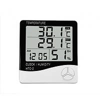 Домашняя цифровая метеостанция HTC-2 с выносным датчиком на температуру часы, будильник гигрометр и термометр