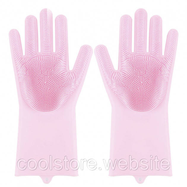 Силіконові рукавички Magic Silicone Gloves Pink для прибирання чистки миття посуду для будинку. Колір рожевий