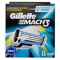 Сменные кассеты для бритья Gillette Mach3 8шт. Оригинал лезвия жилет мак3 (картриджи мач3 8шт.)