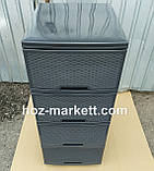 Комод пластиковий тумбочка на 4 ящики ротанг граніт антрацит тнмно - сірий, фото 10