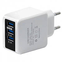 Мережевий зарядний пристрій F-6C 220v/3 usb / 2 Am (200) універсальний мережевий адаптер смартфонів