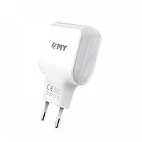 Мережевий зарядний пристрій EMY MY-220 2USB 2.4 A Lightning white універсальний мережевий адаптер смартфонів