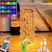 Лампа нічник кристал rose diamond rgb з пультом від usb, нічник у формі кристала сенсор 16 кольорів