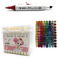 Набір скетч маркерів /222-80/ "Mouse" 80 штук, 80 кольорів круглий/скошений пишучий вузол, пластикова упаковка