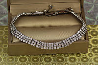 Браслет Xuping Jewelry три дорожки из белых камней 19 см 8 мм серебристый