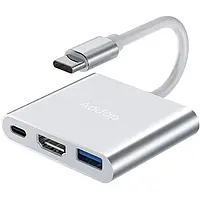 USB Type-C хаб 3в1: USB 3,0 + HDMI + Type-C, мультифункціональний розгалужувач для ноутбука Addap MH-06