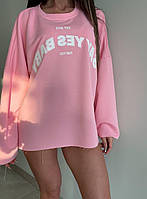 Жіноча молодіжна кофта оверсайз модна вільна трикотажна, рожева, розмір 42/48