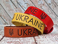 Браслет из натуральной кожи Ukraine с Тризубом. Браслет патриотический. Украинская символика.