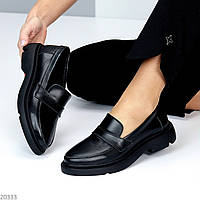 Черные кожаные женские туфли лоферы натуральная кожа современный дизайн 38