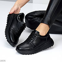 Черные кожаные женские кроссовки натуральная кожа - основа для модного look@