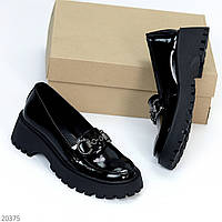 Черные лаковые глянцевые женские кожаные туфли лоферы натуральная кожа 38