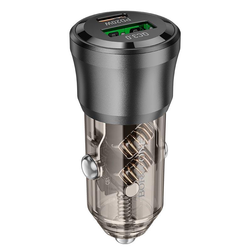 Адаптер автомобільний Borofone Journey Car charger BZ25 |1USB/1Type-C, 38W/3A, PD/QC| чорний