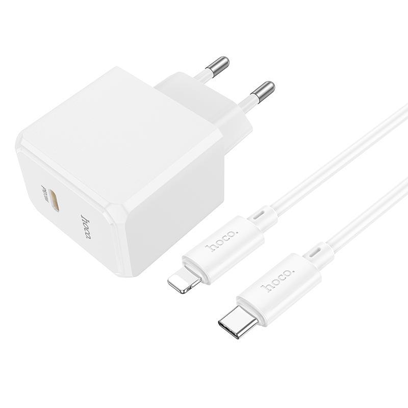 Адаптер мережевий HOCO Type-C to Lightning cable Ocean single port charger CS13A |1type-C, 20W/3A, PD/QC| білий