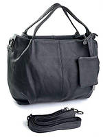 Женская черная сумка из мягкой натуральной кожи FS-351