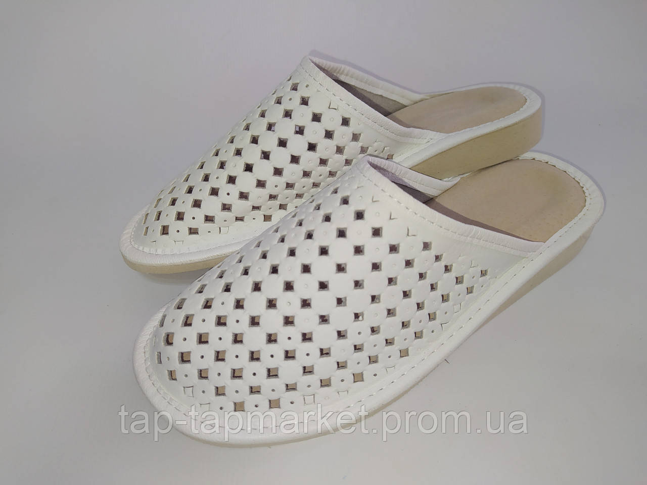 Белые женские кожаные тапочки (ID#1412765455), цена: 209 ₴, купить на ...