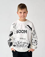 2158-2мол Детский свитшот с надписями Boom тм BossKids молочный
