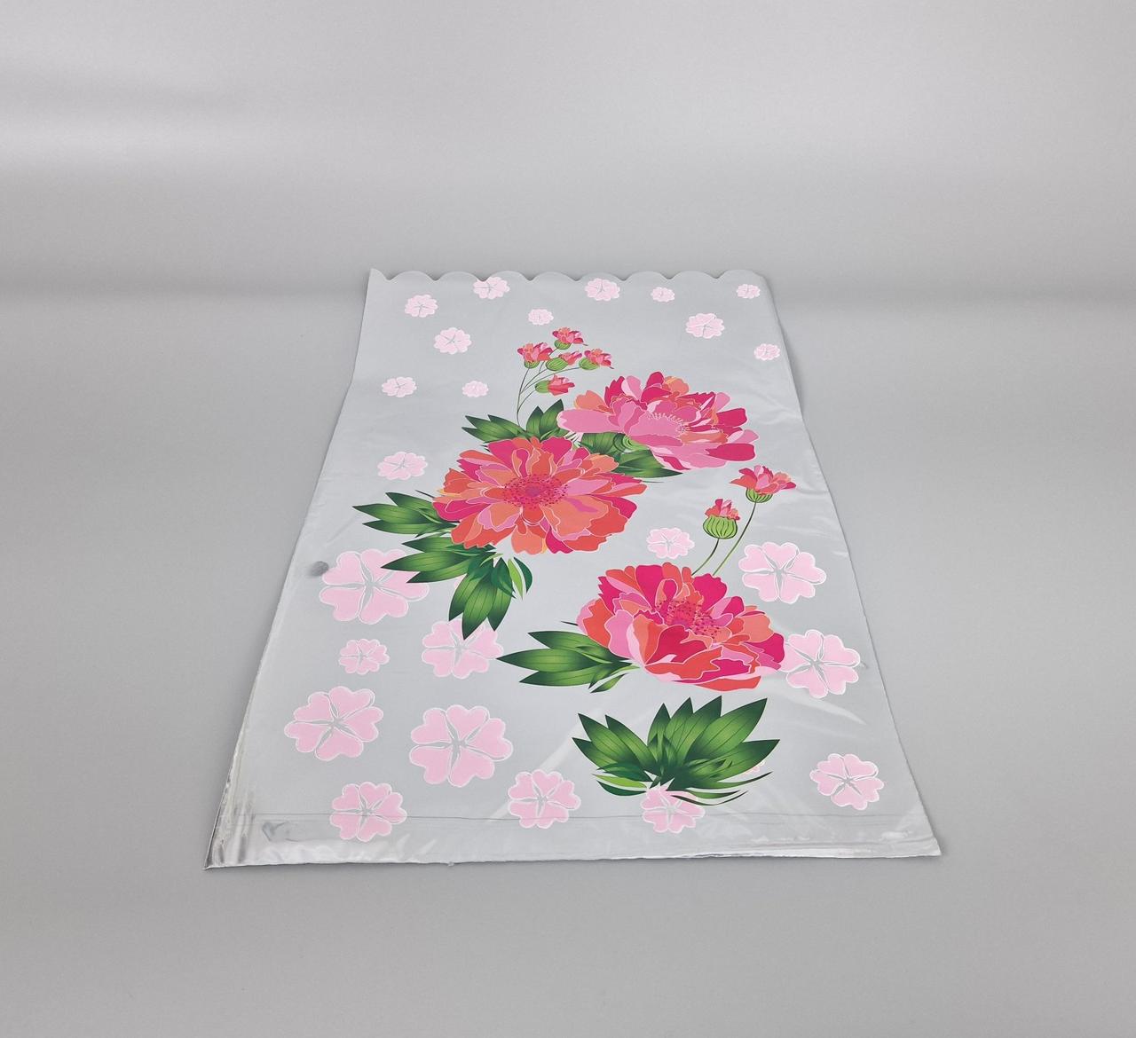 Пакет із малюнком для пакування подарунків (30*50) No435 (2) фольгований (ажурний) "Піони" (100 шт), фото 1