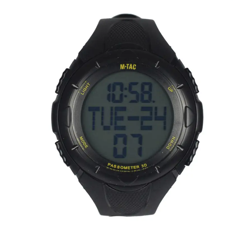 Чоловічий наручний тактичний з крокоміром годинник M-Tac Чорний, Міцний водостійкий годинник TRICON