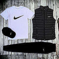 Мужской топовый комплект с жилеткой Nike + футболка, кепка, штаны