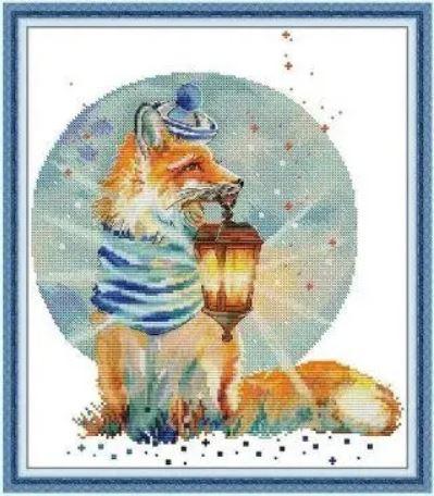 Набір для вишивання за нанесеною на канву схемою "Fox with Lamp". AIDA 14CT printed 34*38 см
