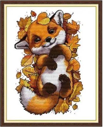 Набір для вишивання за нанесеною на канву схемою "Autumn little fox". AIDA 14CT printed, 38*47 см