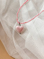 Чокер рожевий з агату з сердечком керамічним