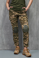Тактичні демісезонні жіночі камуфляжні штани піксель з наколінниками