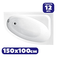 Угловая акриловая ванна асимметричная Cornea 150x100 см правая с ногами и панелью белая Besco качественная