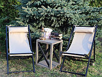 Раскладное кресло, окрашенное, деревянное кресло, шезлонг с тканью и подушкой, кресло дачное, садовое кресло