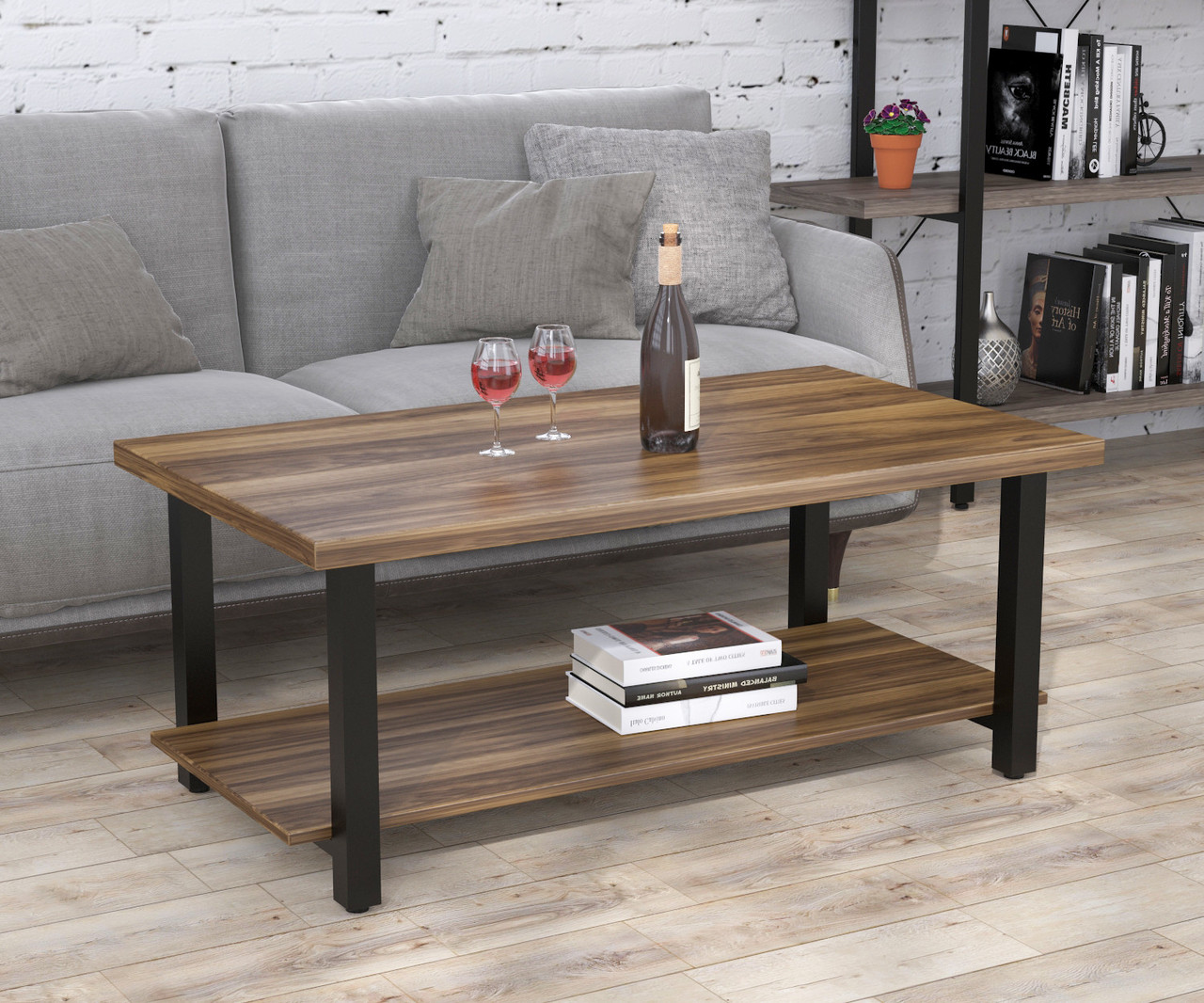 Журнальний столик лофт Токіо LD Горіх Модена 150х60х44 см. Кавовий стіл із металу, фото 1