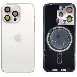 Задня кришка (скло) iPhone 15 Pro white titanium (оригінал завод) у зборі на рамці