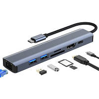 Концентратор Dynamode 7-in-1 USB-C to HDTV 4K/30Hz, 2хUSB3.0, RJ45, USB-C PD 100W, SD/MicroSD BYL-2303 n