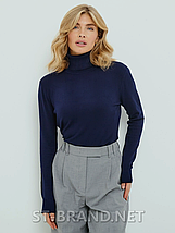 S/M, L/XL. Темно-синій однотонний базовий жіночий гольф (водолазка), фото 3