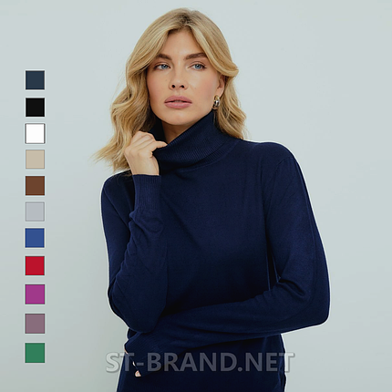 S/M, L/XL. Темно-синій однотонний базовий жіночий гольф (водолазка), фото 1