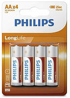 Philips Батарейка LongLife Zinc Carbon угольно-цинковая AA блистер, 4 шт Shvidko - Порадуй Себя