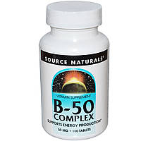 Комплекс витаминов группы В, B-50, Source Naturals, 50 мг, 100 таблеток