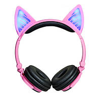 Bluetooth навушники LINX BL108A з котячими вушками LED Рожеві (SUN0482)