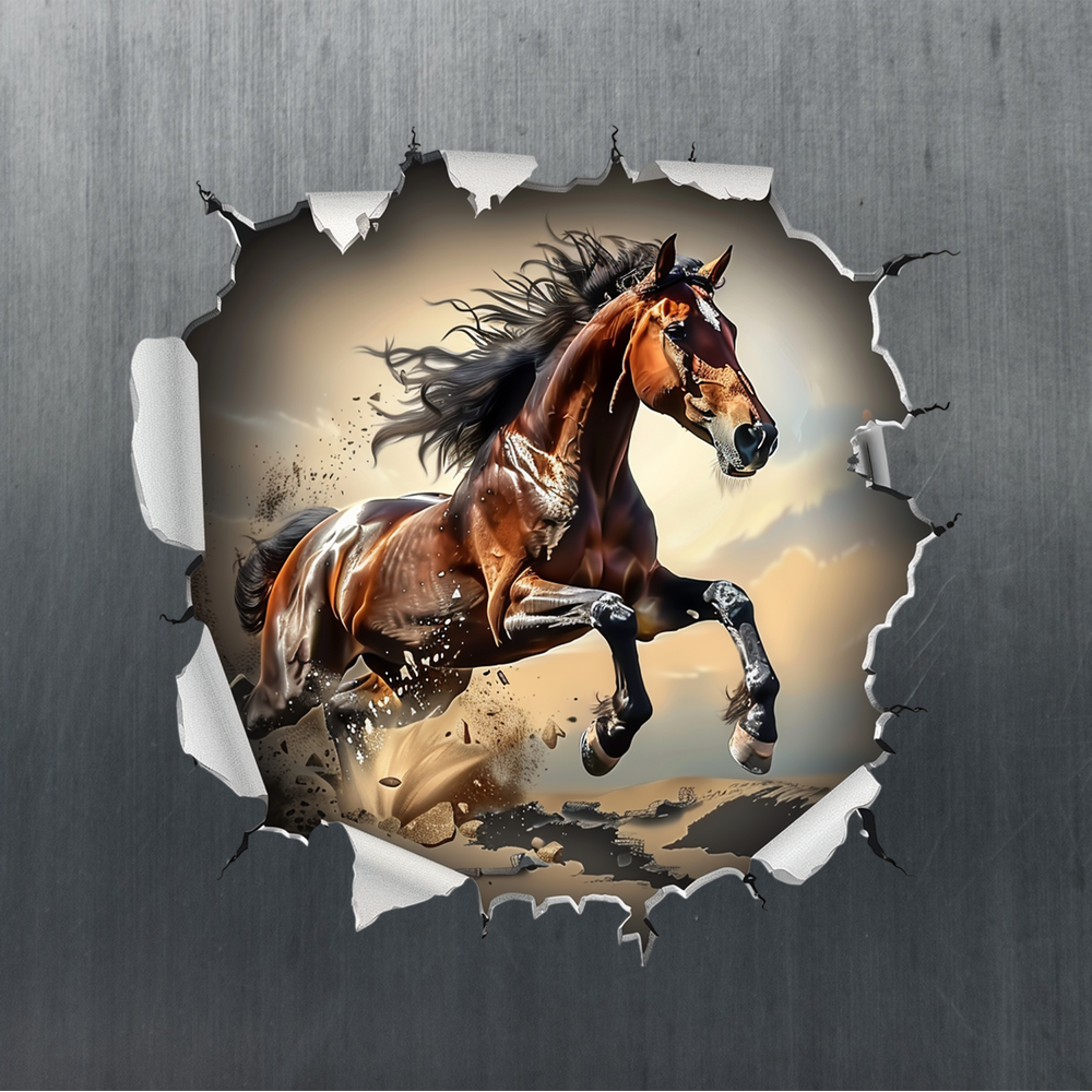 Вінілова автонаклейка з конем 3D 50x50см - стайлінг двері