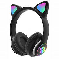 Повнорозмірні навушники бездротові Cat Headset M23 Bluetooth з RGB підсвічуванням та котячими вушками Black