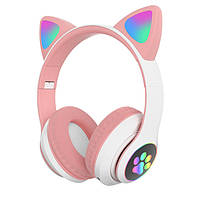 Повнорозмірні навушники бездротові Cat Headset M23 Bluetooth з RGB підсвічуванням та котячими вушками Pink