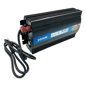 Потужний інвертор 2000 Вт з мультизахистом вбудованим кабелем живлення зарядкою АКБ та затискачі-крокодили