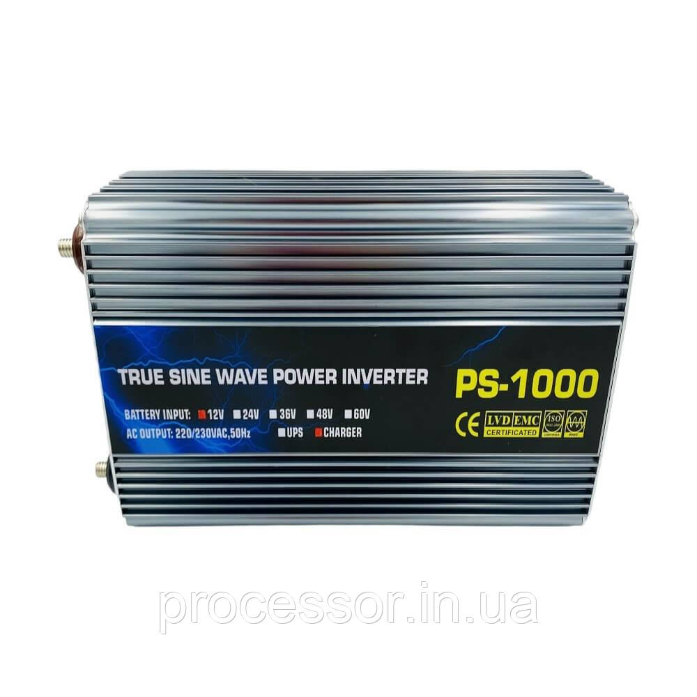 Якісний інвертор PS-1000 1000W з чистим синусом вбудованим зарядним пристроєм та стабільною напругою