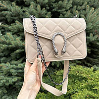 Жіноча міні сумочка клатч Підкова стьобана маленька сумка на ланцюжку в стилі Гучі Бежевий Toyvoo