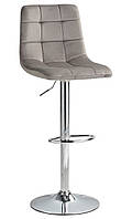 Барний стілець хокер зі спинкою й газліфтом сірий Damask тканина оксамитова хромована ніжка для HoReCa AMF