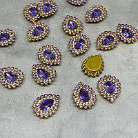 Пришивний декор (стразовий)- Крапля, 20*15 мм, колір каменю- бузковий, шт, Бузковий