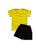Детский комплект жёлтая футболка и черные шорты 2,3,4,5,6,7,8, 9 лет 34(128/134)