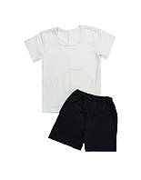 Детский комплект белая футболка и черные шорты 2,3,4,5,6,7,8,9 лет 38(146/152)