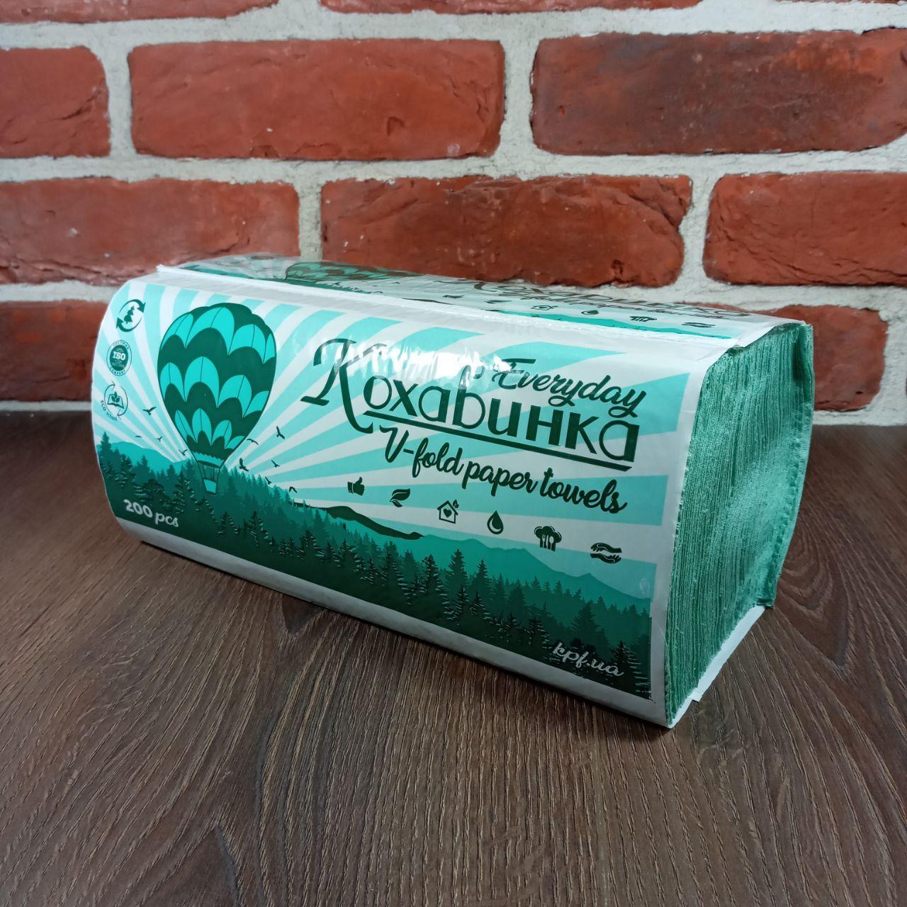 Бумажное полотенце V-V зеленое 200 листов Каховинка - фото 4 - id-p517055450