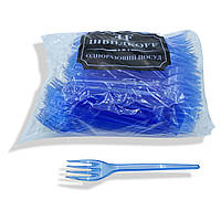 Вилки пластиковые плотные 100 шт Синие Юнита