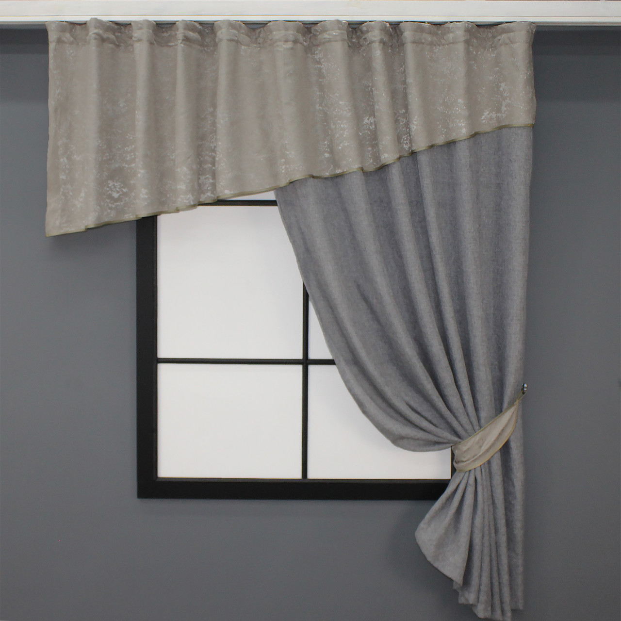 Кухонний комплект (270х170см.) шторка з ламбрекеном. Колір сірий. Код 097к 52-0760, фото 1